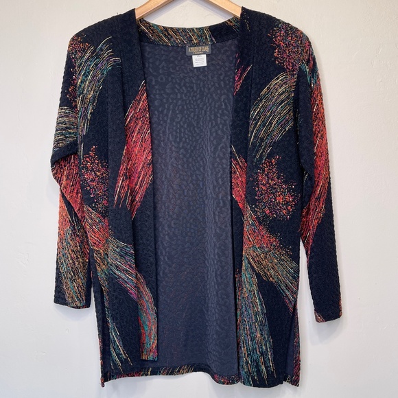 A Touch Of Class | VTG Metallic Brush Stroke Abstract Print Open Front Cardigan - Picture 3 of 13
